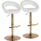 Posh Adjustable Swivel Bar Stool in Gold & White Leatherette (Set of 2)
